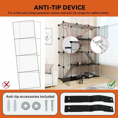 3 Tier Indoor Large Wire Cat Cage with DIY Playpen. Design for 12 Cats/Kittens, Guinea Pigs, Ferrets, Chinchillas and Rabbits Versa