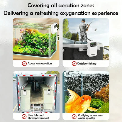 3W Aquarium Oxygen Pump, Oxygenator Outdoor Fish Tank Usb Rechargeable, Mute Dual/Four Outlets