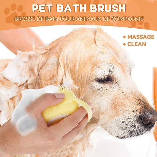 Dog Bathing Brush Pet Massage Shampoo Dispenser Rubber Bristle Shower Grooming Tool for Dogs And Cats