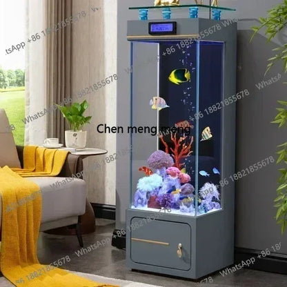 M07 Floor Fish Tank Aquarium. Ecological Wall Gold Crystal Super White Glass