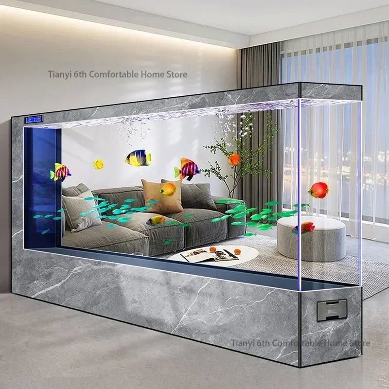 Super Large Transparent Luxury Aquariums. Long Floor-to-ceiling Fishbowl