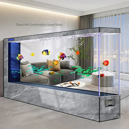 Super Large Transparent Luxury Aquariums. Long Floor-to-ceiling Fishbowl