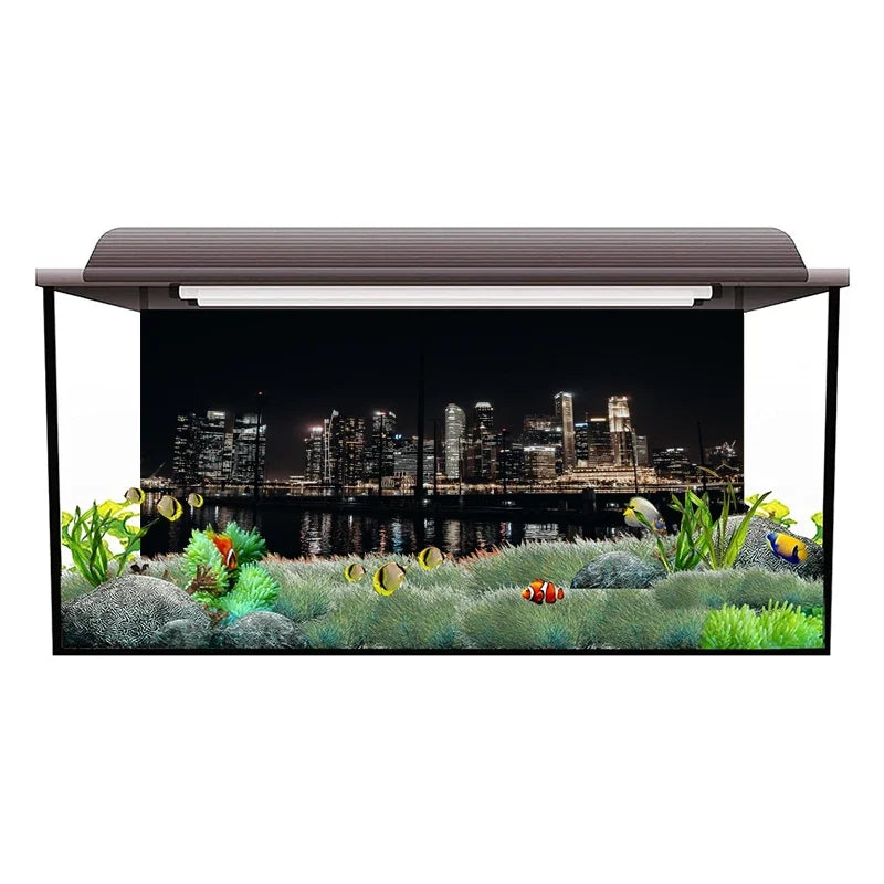 3D City Night Scene  Aquarium Background Poster. PVC Adhesive Sticker Fish Tank Underwater World Backdrop