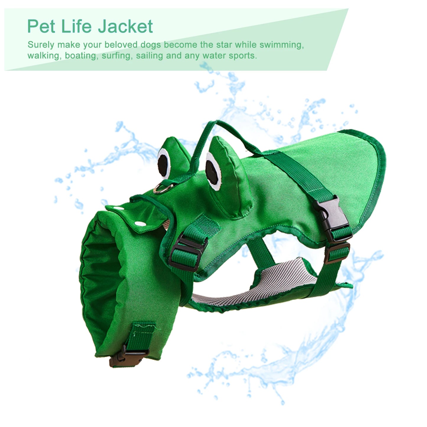 Dog Life Jacket Enhances Buoyancy, Adjustable for Safe Fit to Pet Body. Swimming, Rowing, Surfing Pet Flotation Vest
