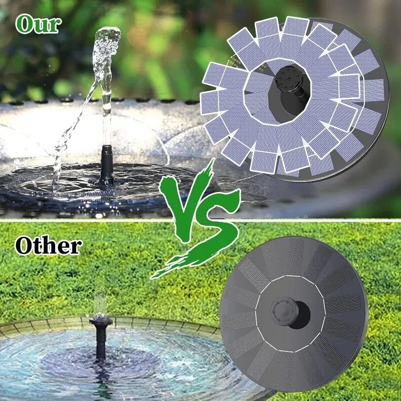 New 1W/1.5W/2.5W/3.5W Outdoor Solar Fountain, Water Pump Bird Bath Fountain with 6 Nozzles Suitable for Courtyard Garden Pools