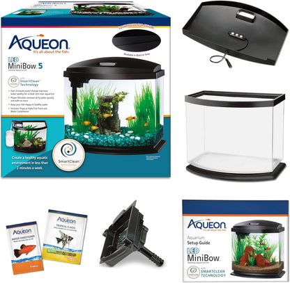 5 Gallon Small Aquarium Fish Tank Kit with LED Light and Easy-Clean Filter, Black