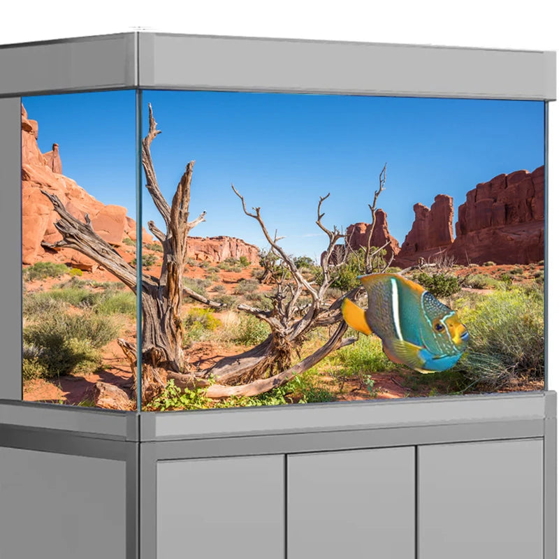 Decoration  Aquarium Background Poster Desert Landscape. Self Adhesive Fish Tank Backing