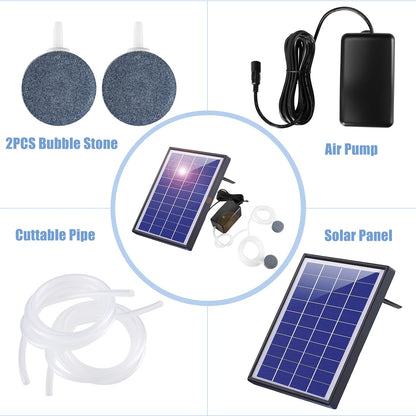6W Solar Oxygen Pump For Fish Tank. Oxygenator, Oxygen Aerator, Air Pump  with Pipe 2 Air Bubble Stones