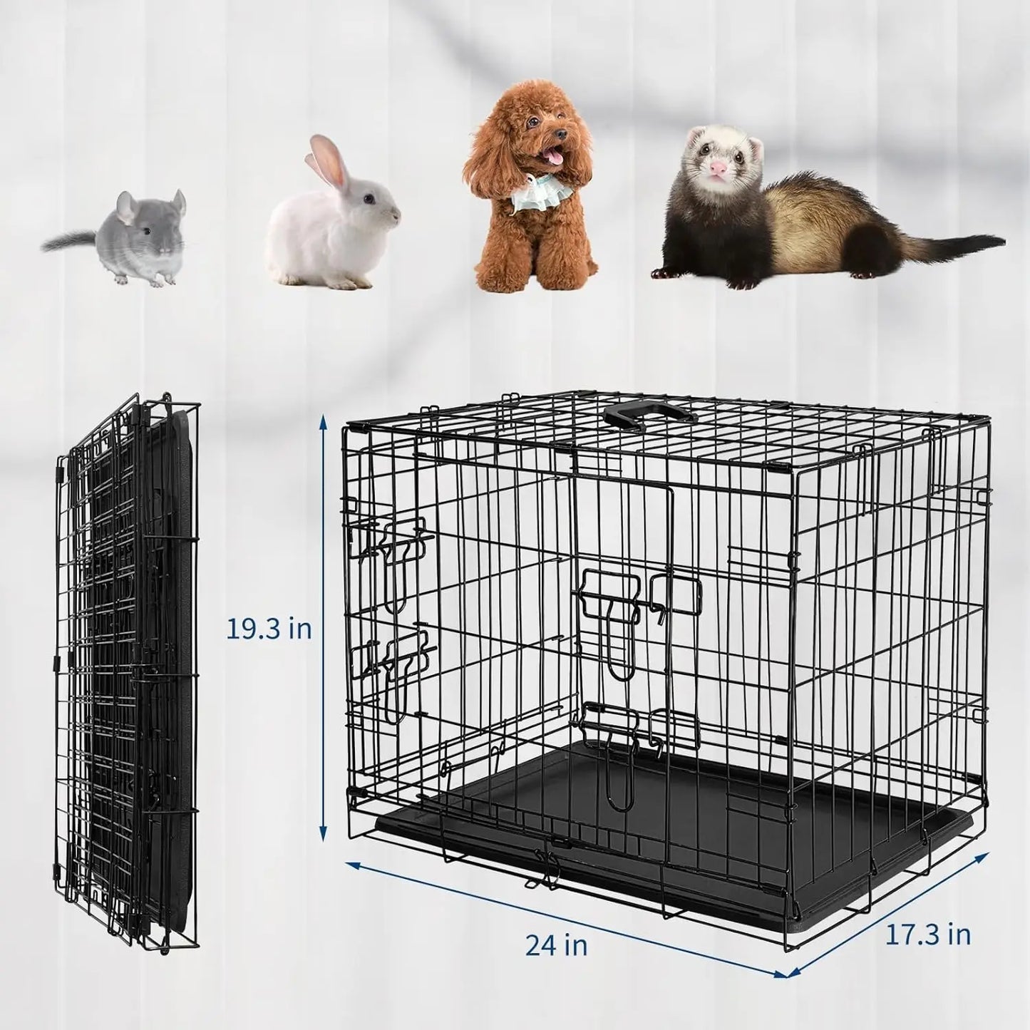 24/48 Inch Rabbit Cage, Portable, Folding Small Crate. Rabbit Carriers with Slide Out Tray & 2 Doors for Bunny, Ferret, Chinchilla & Rat