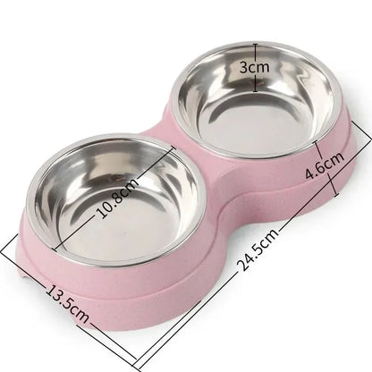 Stainless Steel Double Pet Bowls. Dog Food And Water Feeder Dish. Cat& Puppy Feeding Supplies. Small Dog