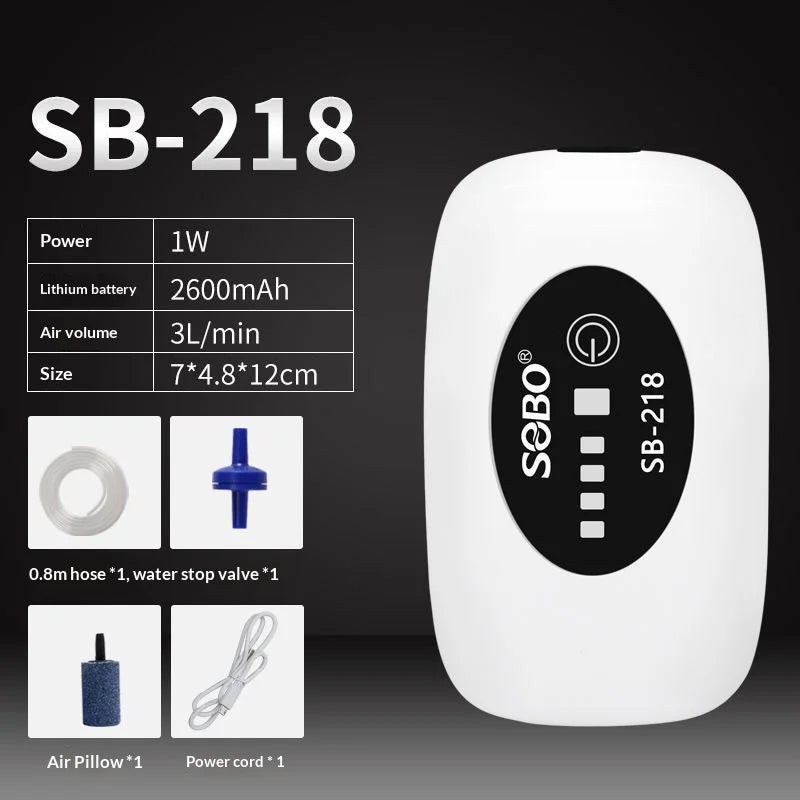 USB Rechargeable, portable Aquarium Air Pump with Battery Outdoor Oxygenator Mini Aerator