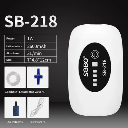 USB Rechargeable, portable Aquarium Air Pump with Battery Outdoor Oxygenator Mini Aerator