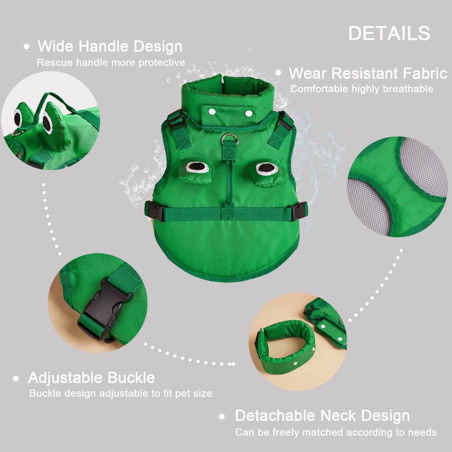 Dog Life Jacket Enhances Buoyancy, Adjustable for Safe Fit to Pet Body. Swimming, Rowing, Surfing Pet Flotation Vest