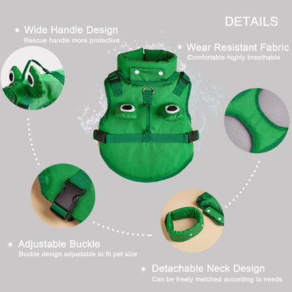 Dog Life Jacket Enhances Buoyancy, Adjustable for Safe Fit to Pet Body. Swimming, Rowing, Surfing Pet Flotation Vest