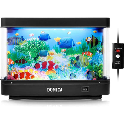 Fake Fish Tank with Moving Fish, Decorative Aquarium Lamp, Artificial Tropical Marine Tank, Sensory LED Mood Light Office Table