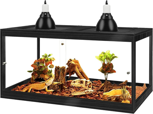 32 Gallon Tempered Glass Reptile Enclosure with Locking Doors for Lizards, Geckos, Snakes (32"X16"X16", Black)