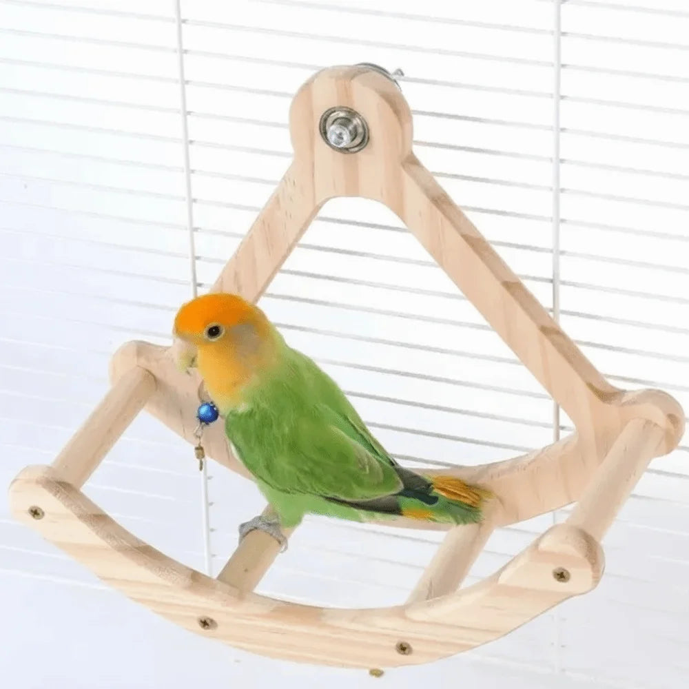 Funny Wooden Bird Swing. Hanging Durable Parrot Stand Wheel. Bite Resistant, Parrot Enrichment Toy. Cage Accessories.