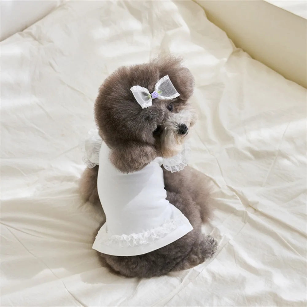 Lace Pet Summer Vest. Soft, Flying Sleeve, Base Skirt, Breathable Dog Clothes.