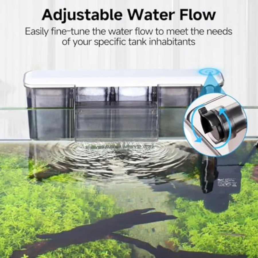 Quiet 30-50 Gallon Fish Tank Filters - Auto Start Hang on Back Filter. Adjustable Flow, Deodorization Decontamination Fi