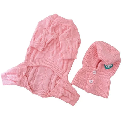 Autumn and Winter Pet Four Legged Knitted Warm Jumpsuit With Hat.